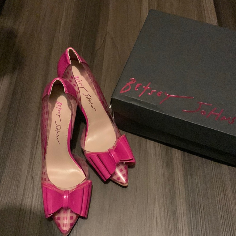 Designer Betsy Johnson fushia and clear shoes